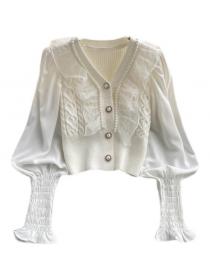 Outlet New style puff sleeve stitching knitted cardigan for autumn and winter