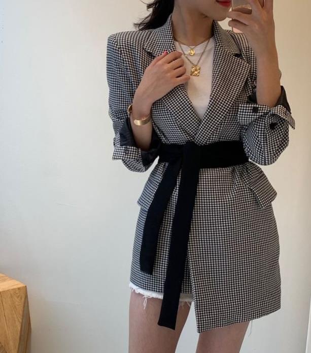 Outlet Color Matching Grid Printing Long Coat
