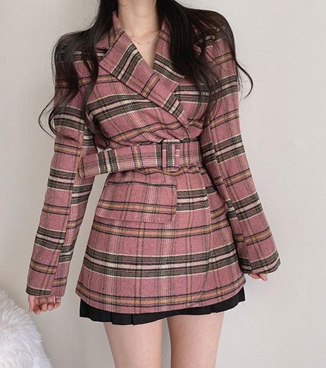 Outlet Color Matching Grid Printing Long Coat