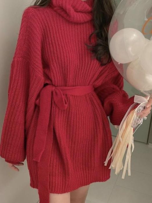 Korean Style Pure Color Fashion Knitting Dress