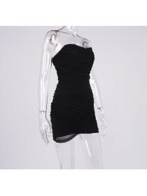 Outlet Hot style Autumn and winter fashion women's sexy mesh fish bone pleated tube dress