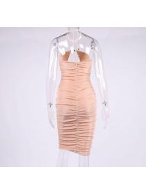 Outlet Hot style Sexy shiny gold silk hollow Wrap-hip halter dress