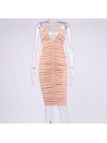 Outlet Hot style Sexy shiny gold silk hollow Wrap-hip halter dress