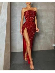 Outlet Hot style winter new women sequin dress with wrapped chest and split ends Night out dress