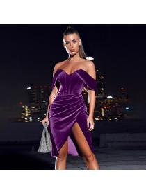 Outlet Hot style Autumn sexy split dress temperament evening dress for women