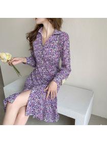 Outlet Autumn long-sleeved floral shirt dress 