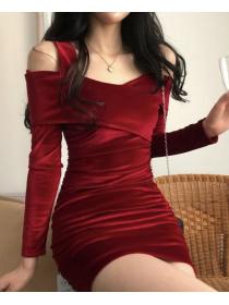 Korean Style Show Waist Dew Shoulder Sexy Dress