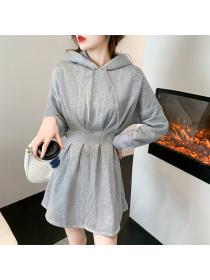 Outlet Winter fashion hooded sweater Warm fleece dress