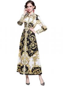 On Sale Doll Collars Horn Sleeve Show Waist Maxi Dress 