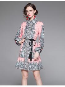 European Style Show Waist Stand Collars Dress