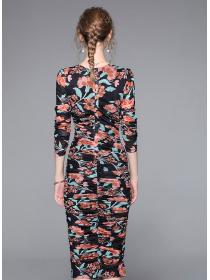 European Style Flower Style Printing Fashion Dress 