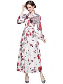 European Style Flower Style Printing Fashion Dress 