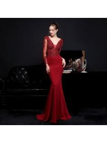 Outlet Bride's long-sleeved mermaid evening dress for banquet