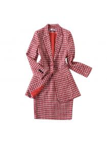 Outlet Work clothes Plaid Blazer+skirt Two-piece suits