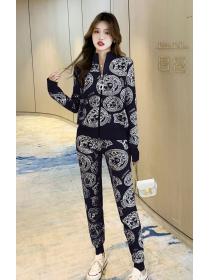 European Style Stand Collars Printing Knitting Suits 