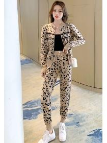 European Style Stand Collars Leopard Grain  Knitting Suits