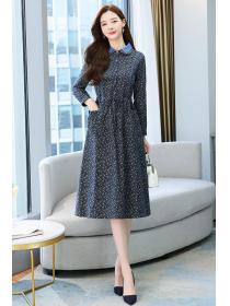 Outlet Long-sleeved women's temperament fashion floral Dress
