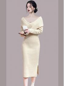On Sale Pure Color Knitting Slim Fashion Dress 