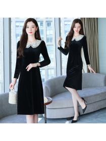 Outlet Autumn and winter new French style long skirt slit skirt Slim bottoming dress