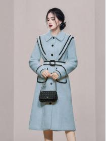 On Sale Color Matching Show Waist Long Coat 