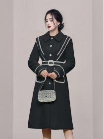 On Sale Color Matching Show Waist Long Coat 