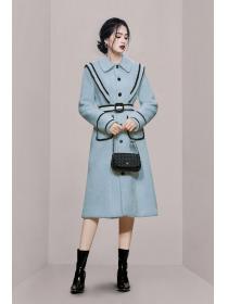 On Sale Color Matching Show Waist Long Coat 