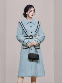 On Sale Color Matching Show Waist Long Coat 