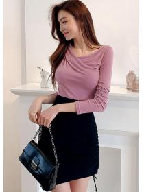 Korean Style V  Collars Knitting Top +Tall Waist Skirt 