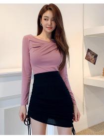 Korean Style V  Collars Knitting Top +Tall Waist Skirt 