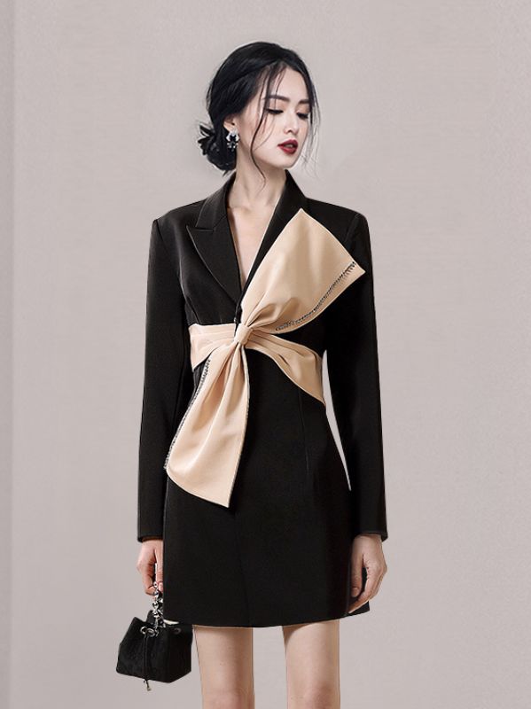 For Sale Bowknot Matching Fashion Slim Dress