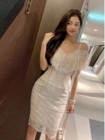 Korean Style Dew Shoulder Lace Slim Dress 