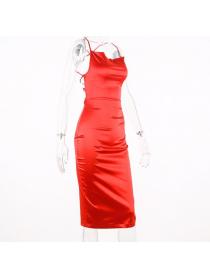 Outlet Hot style silk pure color halter Wrap-hip sexy dress