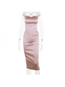 Outlet Hot style silk pure color halter Wrap-hip sexy dress