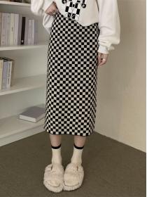 On Sale Grid Printing Knitting Fashion Skirt 