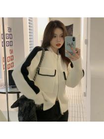 On Sale Short Style Color Matching Coat 