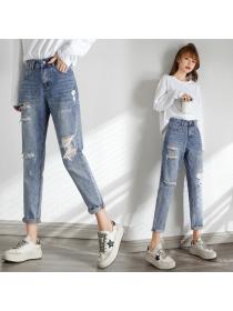 Outlet New style hand-frayed hole cropped trousers&jeans