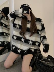 On Sale Stripe Color Matching Loose Knitting Top 