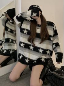 On Sale Stripe Color Matching Loose Knitting Top 