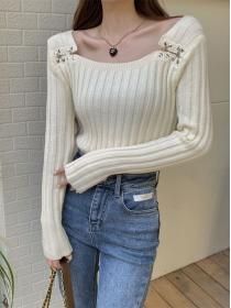 On Sale Sequare Collars Knitting Top 
