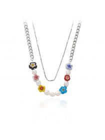 Outlet Freshwater Pearl Colorful Glazed Flower Necklace