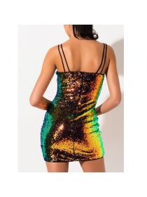 Outlet Hot style Sequined gradient color sling Wrap-hip skirt sexy nightclub slim dress