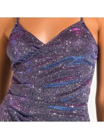 Outlet Hot style Glitter gold silk sling Wrap-hip slim sexy backless dress