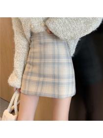 utlet New Korean Plaid High-Waist Mid-length Wrapped Hip Skirt