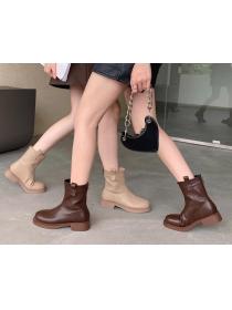 Outlet Mid-heel fashion all-match soft leather boots for women