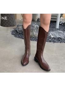 Outlet New thick-heeled boots mid-heel fashion Comfy leather boots for women