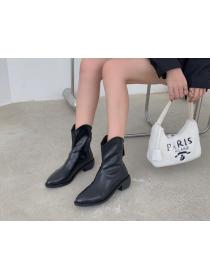 Outlet Fashionable Thick-heeled boots mid-heel soft leather boots for women