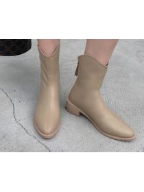 Outlet Fashionable Thick-heeled boots mid-heel soft leather boots for women