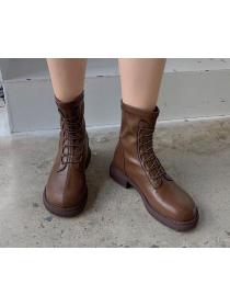Outlet Birtish style thick-heeled boots mid-heel fashion all-match soft leather boots for women