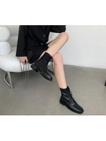Outlet New thick-heeled short boots mid-heel fashion all-match soft leather boots for women