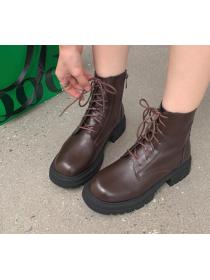 Outlet New thick-heeled boots mid-heel fashion all-match soft leather boots for women